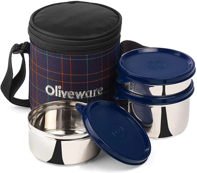 Oliveware Bliss Lunch Box | Stainless Steel Containers| Leak Proof | Easy to Carry 3 Containers Lunch Box(1350 ml)