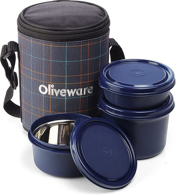 Oliveware New Mini Insulated Tiffin with 3 , Each, Orange 3 Containers Lunch Box(1350 ml)