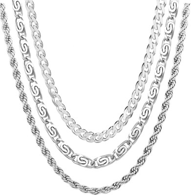 VellaFashion Trendy & Fancy exclusive Silver Plated Neck chain combo pack of 3 for Men & Boys Silver Plated Alloy Chain Set