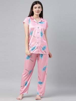 BAILEY SELLS Women Floral Print Pink Shirt & Pyjama set