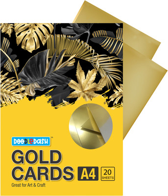 DOODLEDASH Gold Cards Metallic Shade A4 Size 250 GSM (Pack of 20 Sheets) A4 A4 250 gsm Coloured Paper(Set of 1, Gold)
