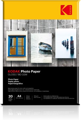 KODAK A4 High Glossy Photo Paper (210x297mm) Water Resistant Instant Dry 120 Sheets Unruled A4 180 gsm Inkjet Paper(Set of 6, White)