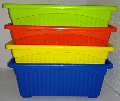 ashigreens Rectangular Pots 14 inches Plant Container Set(Pack of 4, Plastic)