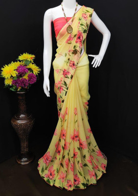 Sanwariya Silk Printed Bollywood Georgette Saree(Yellow)