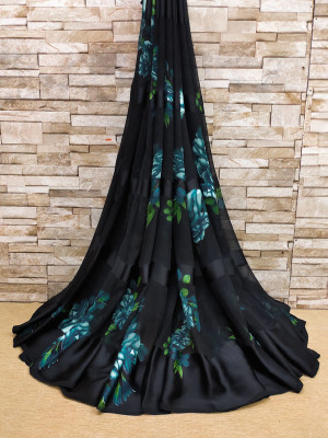 Sitanjali Printed Bollywood Georgette Saree(Blue, Black)