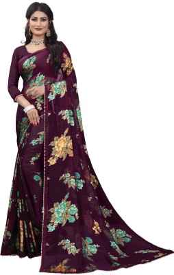 Pbs Prints Floral Print Bollywood Silk Blend, Brasso Saree(Magenta)