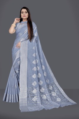 sareya veela Woven Bollywood Cotton Blend Saree(Grey)