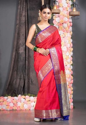 SONA FASHION Woven Banarasi Satin Saree(Red, Blue)