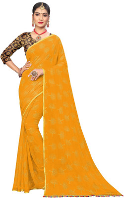 RHEY Printed Bollywood Chiffon Saree(Yellow)