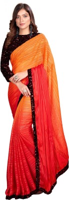Hirvanti Fashion Embroidered Bollywood Silk Blend Saree(Orange)