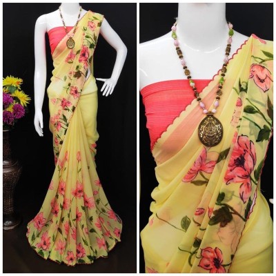 Sanwariya Silk Printed Fashion Georgette Saree(Yellow)