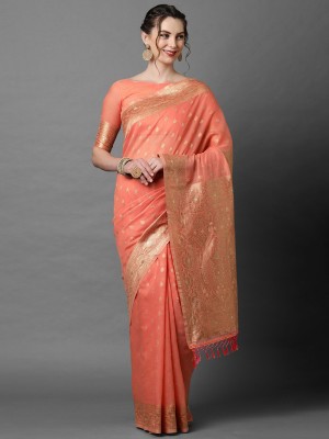 Ratnavati Self Design, Paisley, Woven Banarasi Silk Blend Saree(Pink)