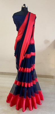 Sanwariya Silk Striped Bollywood Satin Saree(Orange)