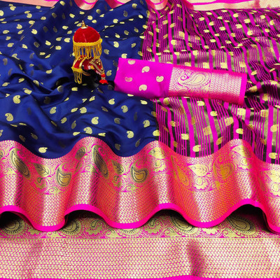 monoria Printed Banarasi Silk Blend Saree(Dark Blue)