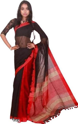 Bakshi Telecom Solid/Plain Handloom Cotton Silk Saree(Multicolor)