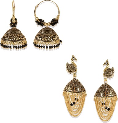 Anika's Creation Gold Plated Traditional Menakari Designed Round shaped Jhumka Earring Pearl Brass Earring Set