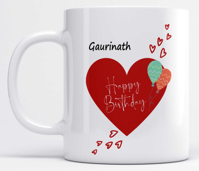 LOROFY Name Gaurinath Printed Happy Birthday Heart Design Ceramic Coffee Mug(325 ml)