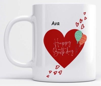 LOROFY Name Ava Printed Happy Birthday Heart Design Ceramic Coffee Mug(325 ml)