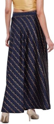 De Moza Printed Women A-line Blue, Gold Skirt