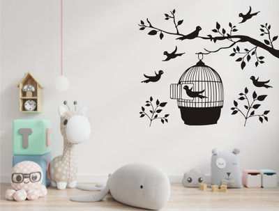 Approach home Decor 60 cm tree branch on bird wall Sticker Self Adhesive Sticker(Pack of 1)