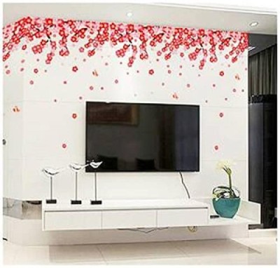 Indian Royals 70 cm Red Flower Nature Wall Sticker (50 CM x 70 CM) Self Adhesive Sticker(Pack of 1)