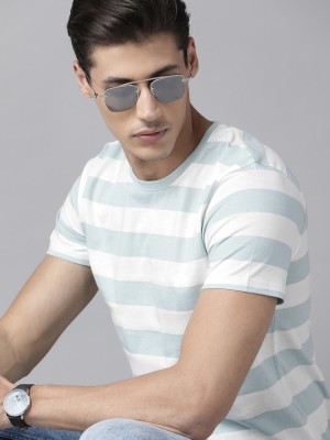 Roadster Striped Men Round Neck Blue T-Shirt