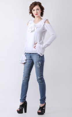 Delis Casual Solid Women White Top