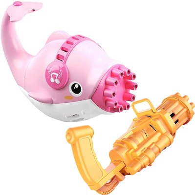 Aseenaa Dolphin & Gatling Bubble Gun Combo For Kids | 8 Hole Electric Toy Gun | Set Of 2 Water Gun(Pink, Gold)