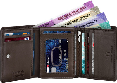 HYDEIN Men Brown Genuine Leather Wallet(10 Card Slots)