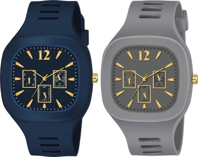 Motugaju Square Dial Blue Grey Analog Watches With Silicon Strap Stylish ADDI Analog Watch  - For Men