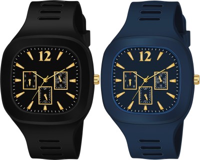 Motugaju Square Dial Black Blue Analog Watches With Silicon Strap Analog Watch  - For Men