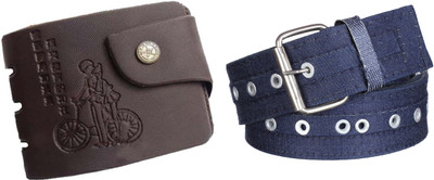 Mundkar Wallet & Belt Combo(Blue, Black)