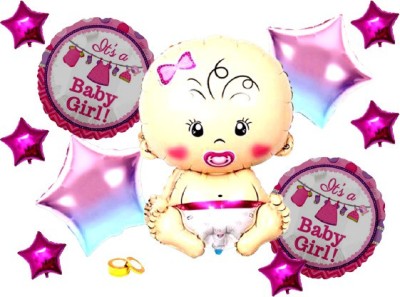 SV Traders Printed It's A Girl/Baby Shower/Welcome Baby Girl Combo Kit Of 11 Pcs Balloon(Multicolor, Pack of 11)