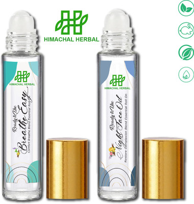 Himachal Herbal Essential Oil Blend Roll on Combo For Breadth Easy and Night Face Oil(12 ml)