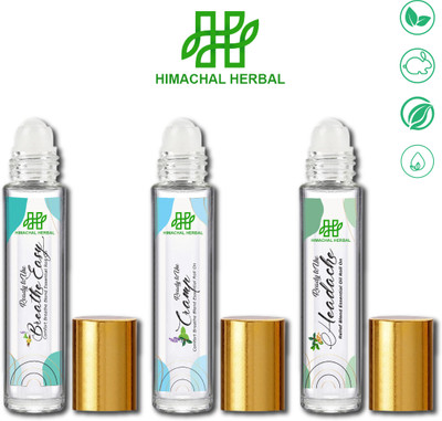 Himachal Herbal Essential Oil Blend Roll on Combo For Breathe Easy + Cramp + Headache(18 ml)