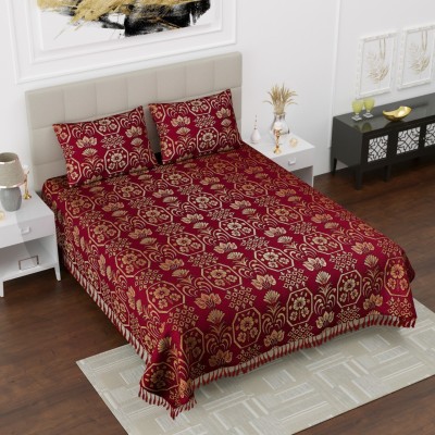 ANIKA CREATION 180 TC Viscose, Microfiber Double Embroidered Flat Bedsheet(Pack of 1, Maroon)