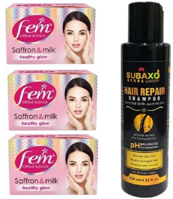 Fem SAFFRON AND MILK BLEACH 3 PC EACH OF 40 GM AND HAIR REPAIR SHAMPOO 120 ML(2 Items in the set)