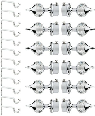 LEEZEN Architectural Hardware Silver Rod Rail Bracket, Curtain Knobs, Curtain Hooks, Curtain Rods Metal(Pack of 24)