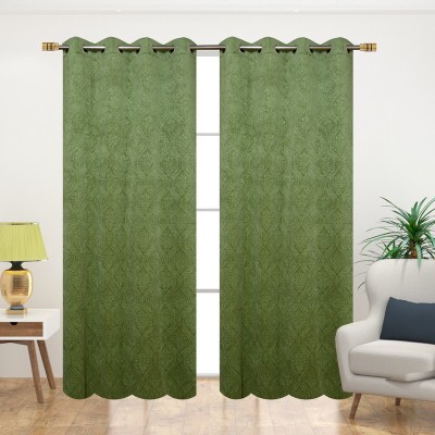 SKJ FURNISHINGS 213.36 cm (7 ft) Velvet Blackout Door Curtain (Pack Of 2)(Solid, Green)