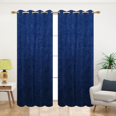SKJ FURNISHINGS 213.36 cm (7 ft) Velvet Blackout Door Curtain (Pack Of 2)(Solid, Blue)