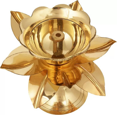 Magic's Max BRASS LOTUS DIYA SET OF 1 Brass Table Diya(Height: 3 inch)