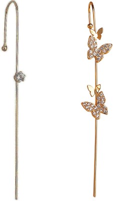 Vembley Pack Of 2 Gold Plated Stylish Zircon Studded Butterfly and Zircon Studded Ear Cuff for Women & Girls Alloy Cuff Earring