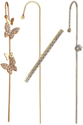 Vembley Vembley Pack Of 3 Stunning Gold Plated Stud and Cross Ear Cuff for Women & Girls Alloy Cuff Earring