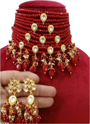 Sharma Jewellers Brass Gold-plated Maroon Jewellery Set(Pack of 1)