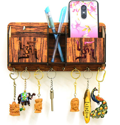 VOMI Wooden Key Holder For home And Office Decor, 8 Hooks Key Stand Wood Key Holder Wood Key Holder(8 Hooks, Brown)
