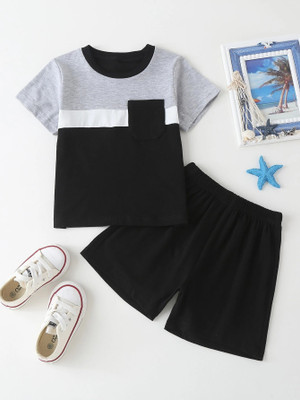 Lofn Baby Boys & Baby Girls Casual T-shirt Shorts(Black, 15Percent, White)
