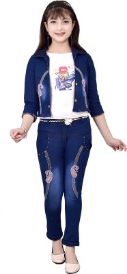 Arshia Fashions Girls Party(Festive) Top Jeans(Blue)