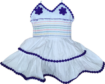 Maruf Girls Midi/Knee Length Festive/Wedding Dress(White, Sleeveless)