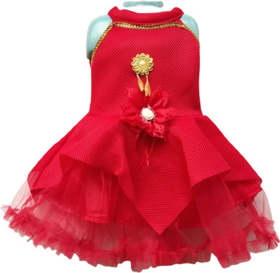 Maruf Girls Midi/Knee Length Festive/Wedding Dress(Red, Sleeveless)
