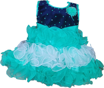 Maruf Girls Midi/Knee Length Festive/Wedding Dress(Green, Sleeveless)